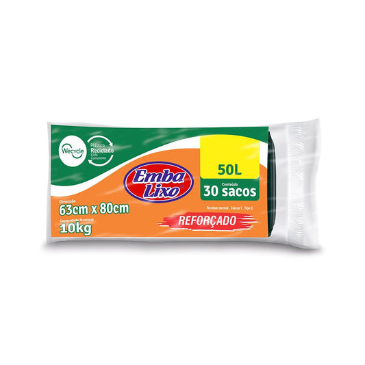 Saco de lixo 50 litros Preto Reforçado Embaixo com 30 unidades - e - dona