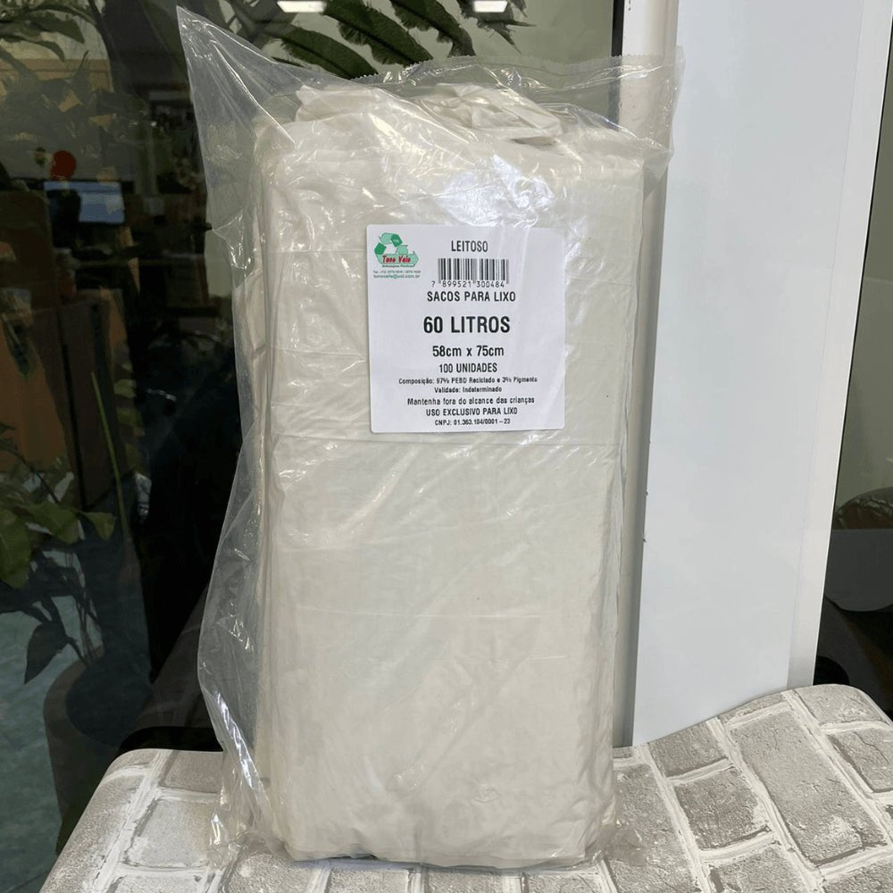 Saco de lixo 60 litros Leitoso Tono Vale com 100 unidades - e - dona