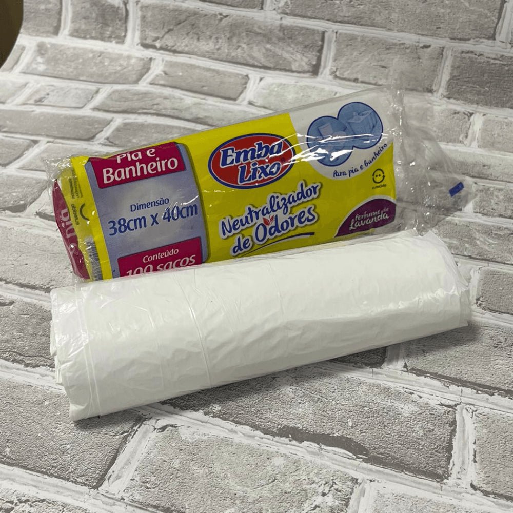 Saco de Lixo Perfumado Embalixo Branco 8 litros - Praticidade e Limpeza para Pia e Banheiro - 100 unidades. Com fragrância suave, evita maus odores - e - dona