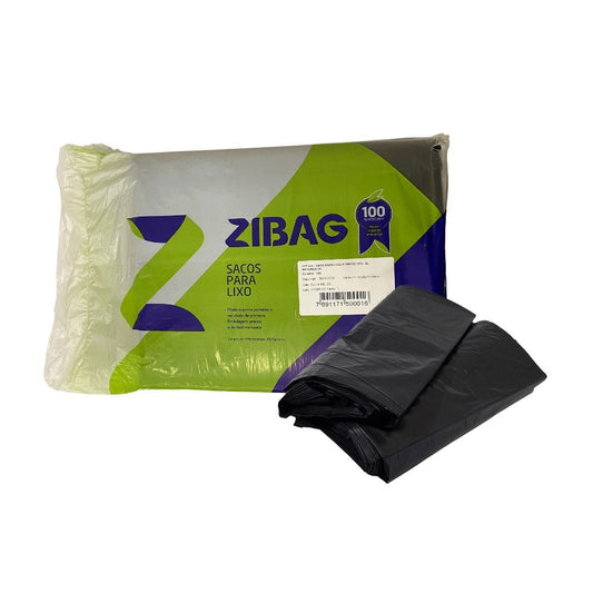 Saco de lixo preto 100 litros reciclado Reforçado Boca larga Zibag almofada com 100 unidades - e - dona
