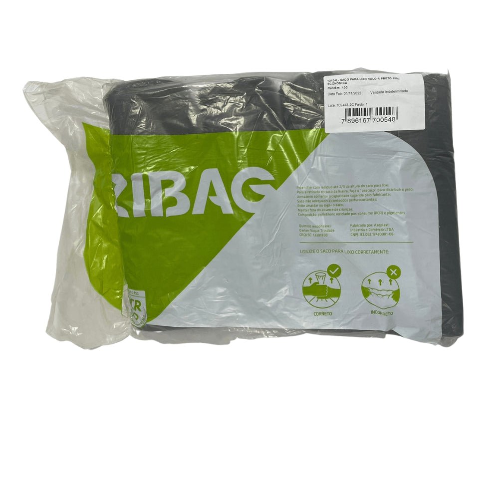 Saco de lixo preto 100 litros Rolo reciclado Econômico Zibag com 100 unidades - e - dona
