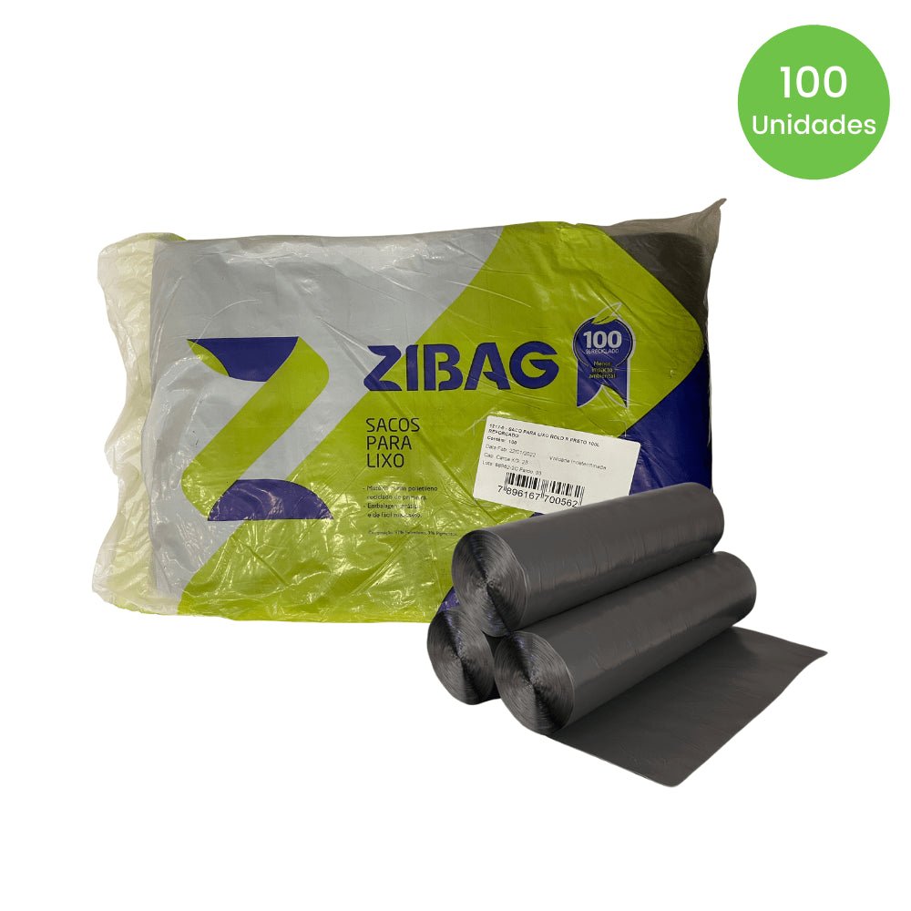 Saco de lixo preto 110 litros Rolo reciclado Reforçado Zibag com 100 unidades - e - dona