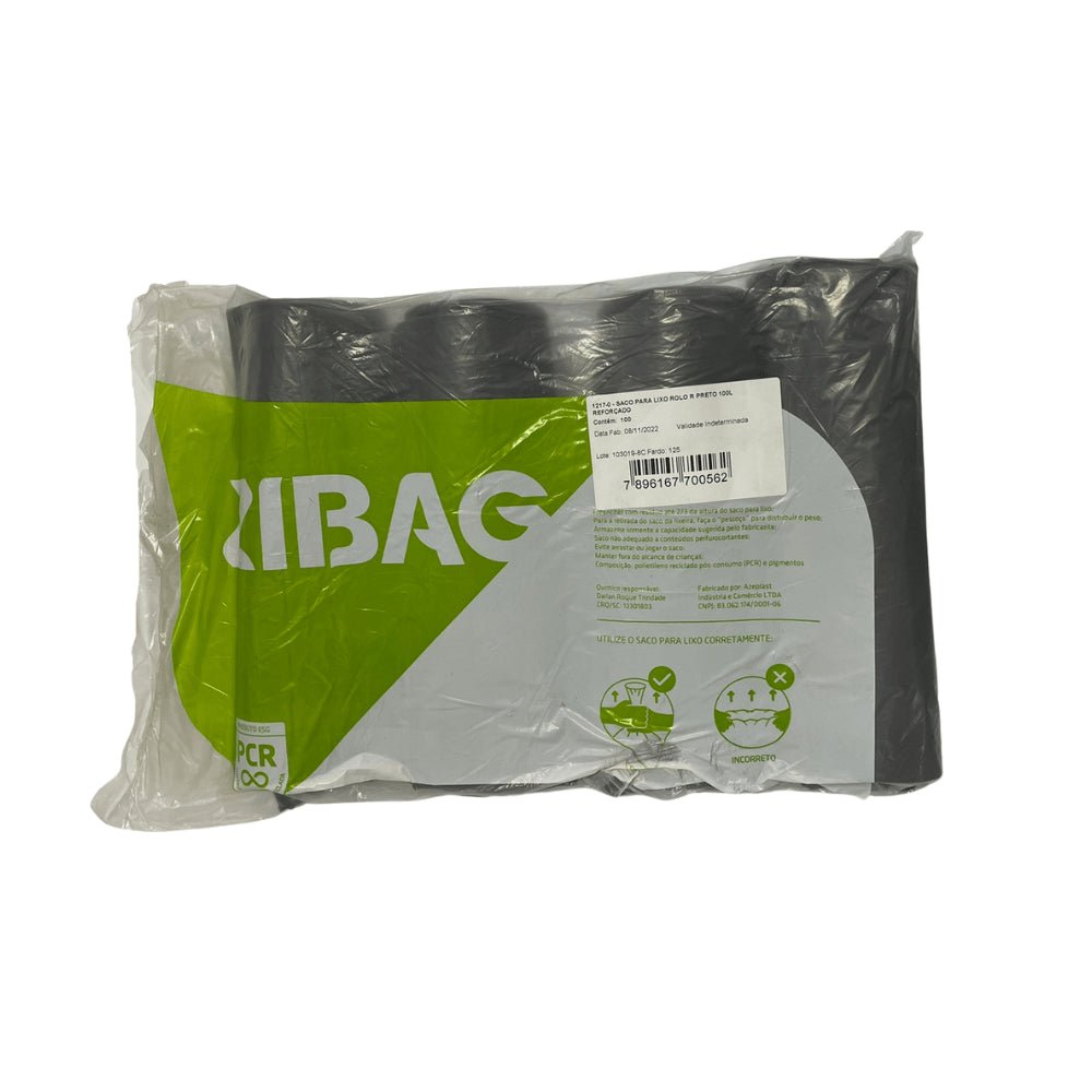 Saco de lixo preto 110 litros Rolo reciclado Reforçado Zibag com 100 unidades - e - dona