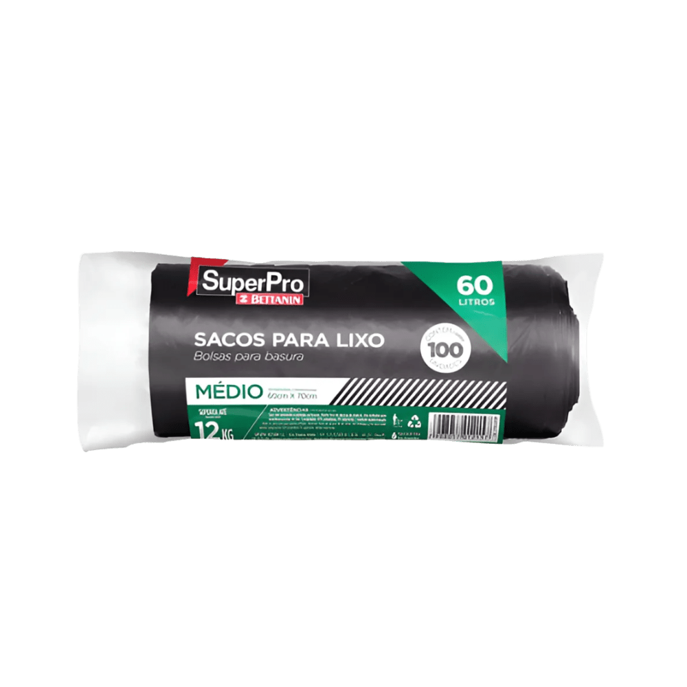 Saco de Lixo Preto 60 Litros Leve com Rolo de 100 Unidades Bettanin - e - dona