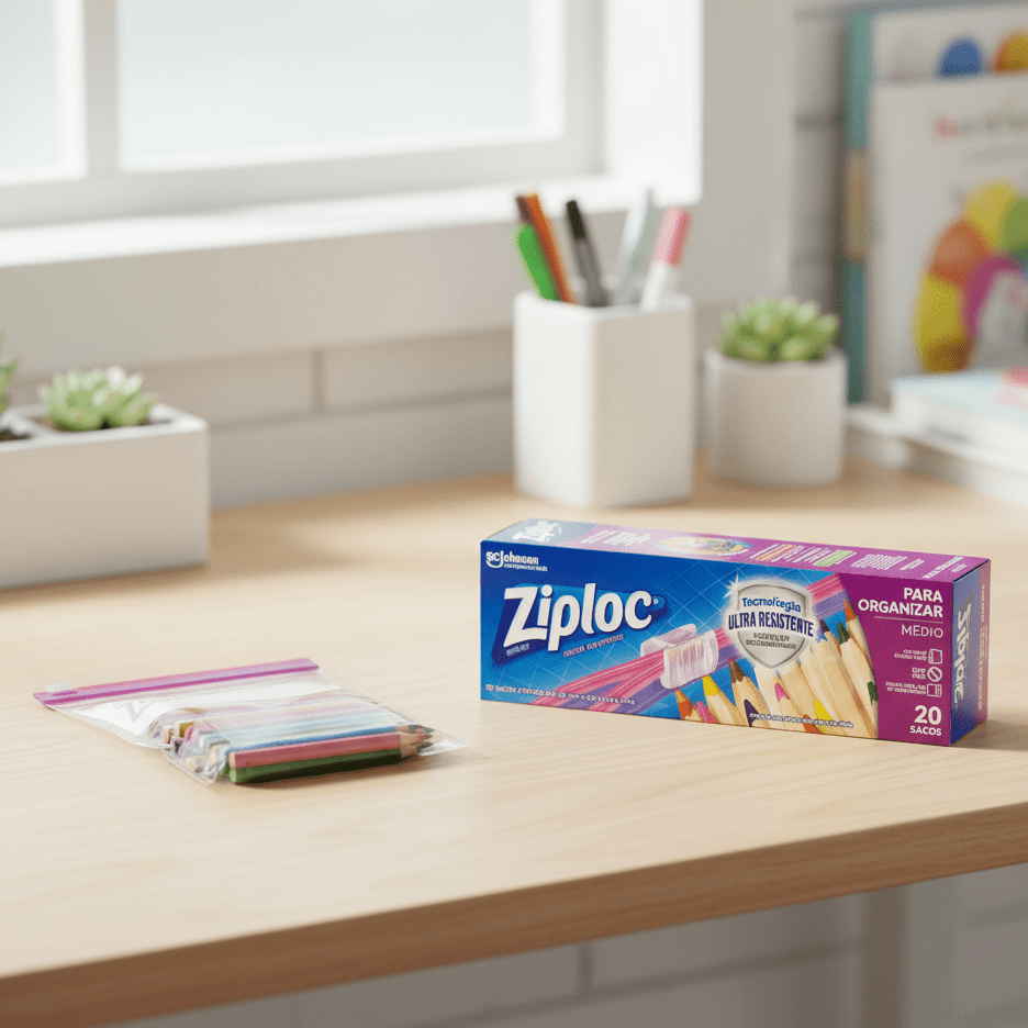Saco Plástico Médio Expansivo Ziploc com Fecho Zip - e - dona