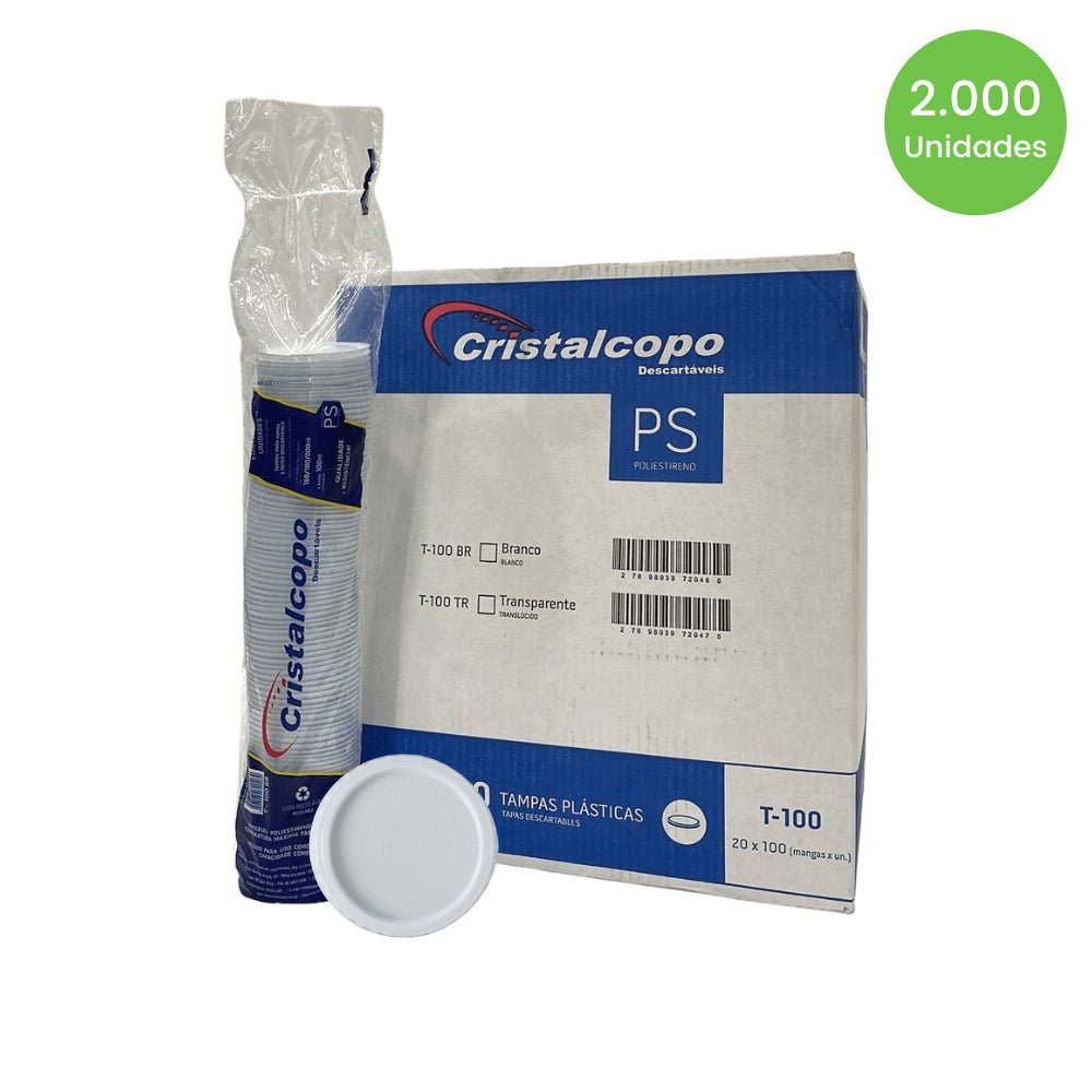 Tampa Branca para Pote 100ml e copos 150/180/200ml Cristalcopo com 2.000 unidades - e - dona
