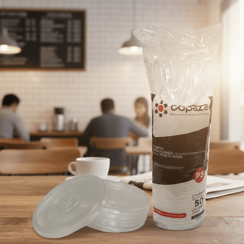 Tampa Descartável P08 Translúcida com Furo Copaza 1.000 Unidades - e - dona