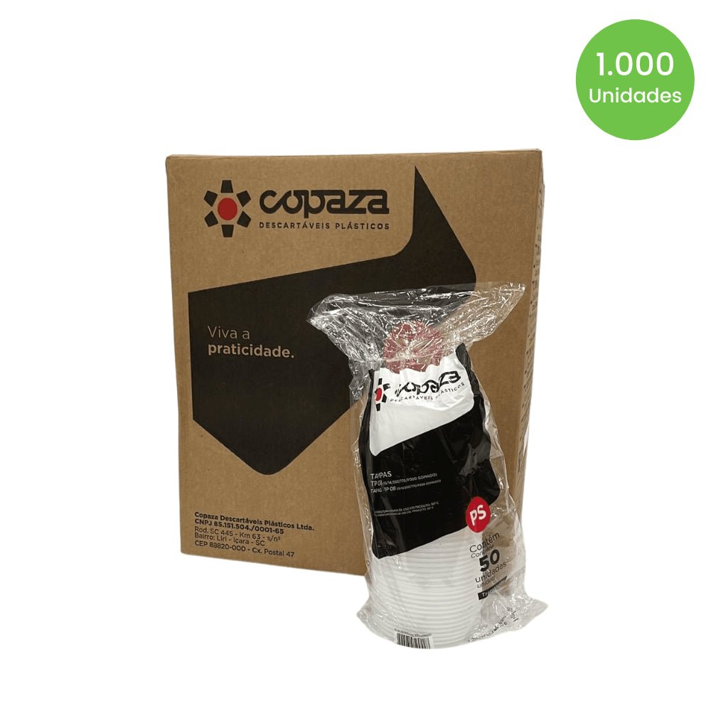 Tampa P08 para Copo 550/700/770 e pote 500/400/300 Translúcida com furo Copaza com 1.000 unidades - e - dona