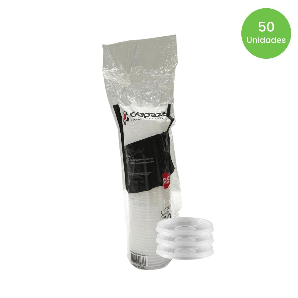 Tampa Translúcida para Copo 150/180/200/250 e pote gomado 110ml Copaza com 50 unidades - e - dona