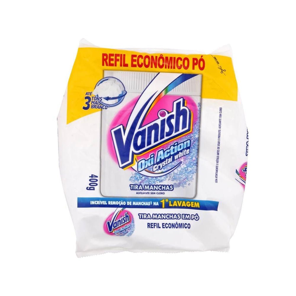 Tira Manchas Vanish Oxi Action Crystal White em Pó sem Cloro Refil 400gr - e - dona