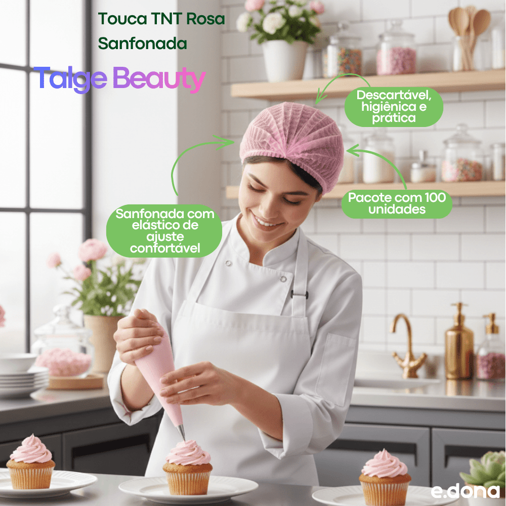 Touca TNT Rosa Sanfonada Talge Beauty - e - dona