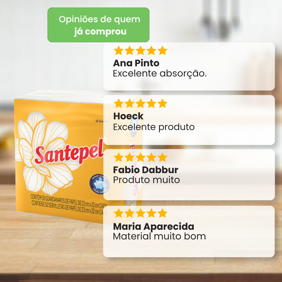 Guardanapo Folha Simples Santepel 23x22 cm – Pacote com 50 Unidades