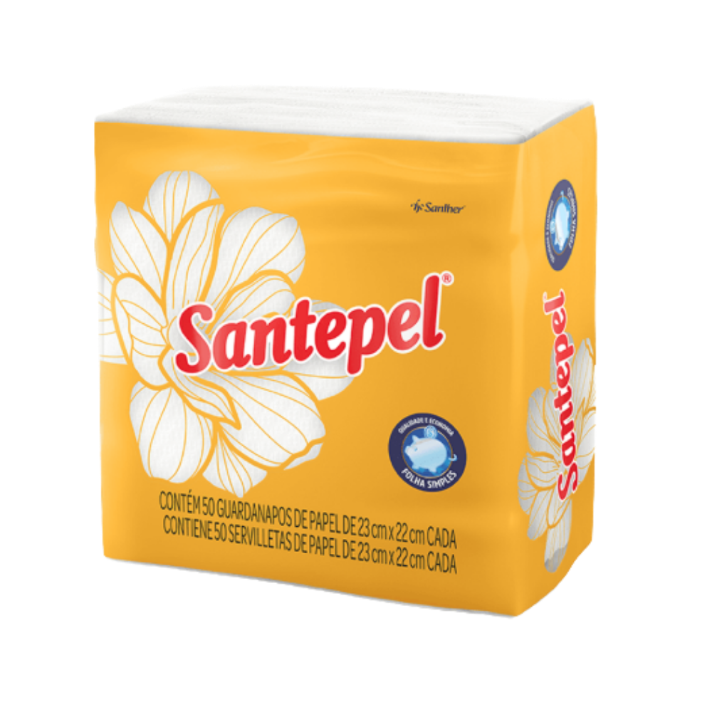 Guardanapo Folha Simples Santepel 23x22 cm – Pacote com 50 Unidades