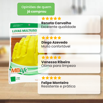 Luva de Látex Amarela M sem Pó MB Life