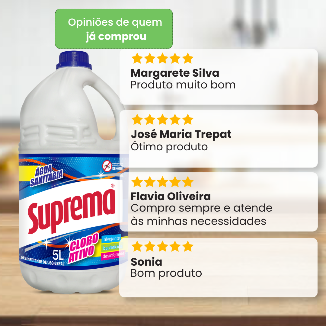 Água Sanitária 5 Litros Cloro Ativo Suprema