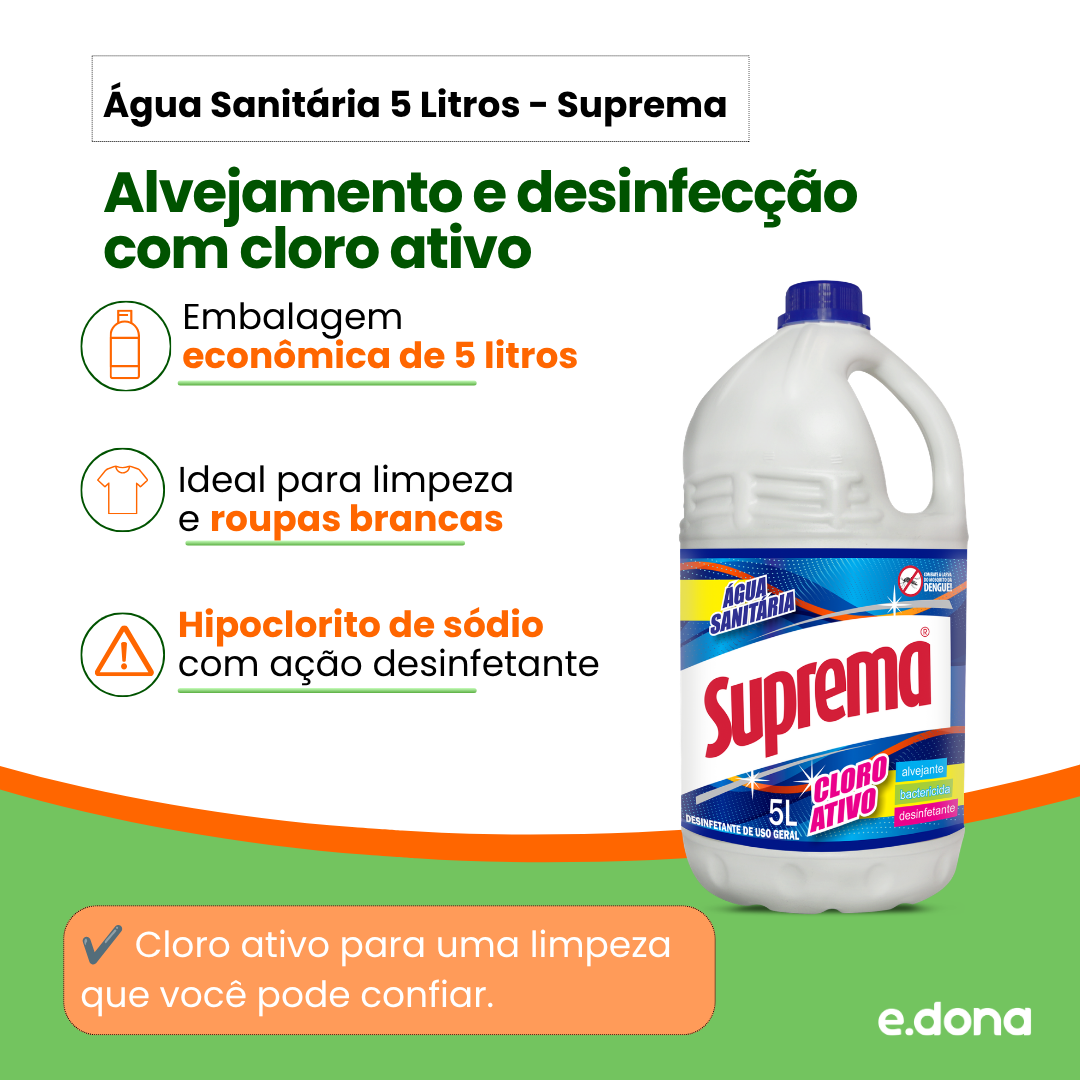 Água Sanitária 5 Litros Cloro Ativo Suprema