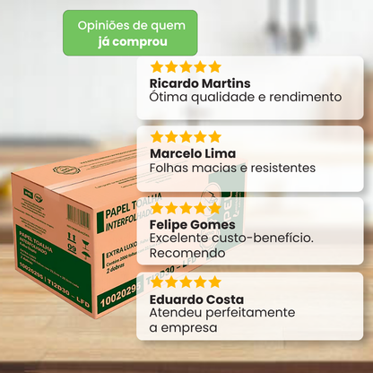 Papel Toalha Interfolha Folha Dupla 100% Celulose IPEL – 2.000 Folhas
