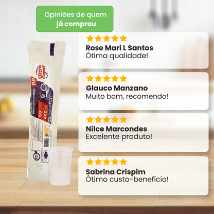 Copo Descartável 400ml Transparente PP Liso 50 Unidades | Ultra Copos Replast