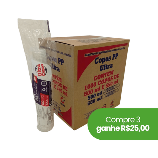 Copo Descartável Transparente Liso 500ml Ultra – 1.000 Unidades