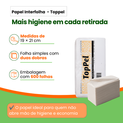 Papel Interfolha 100% Celulose 19x21cm Dobras Duplas Folha Simples Toppel