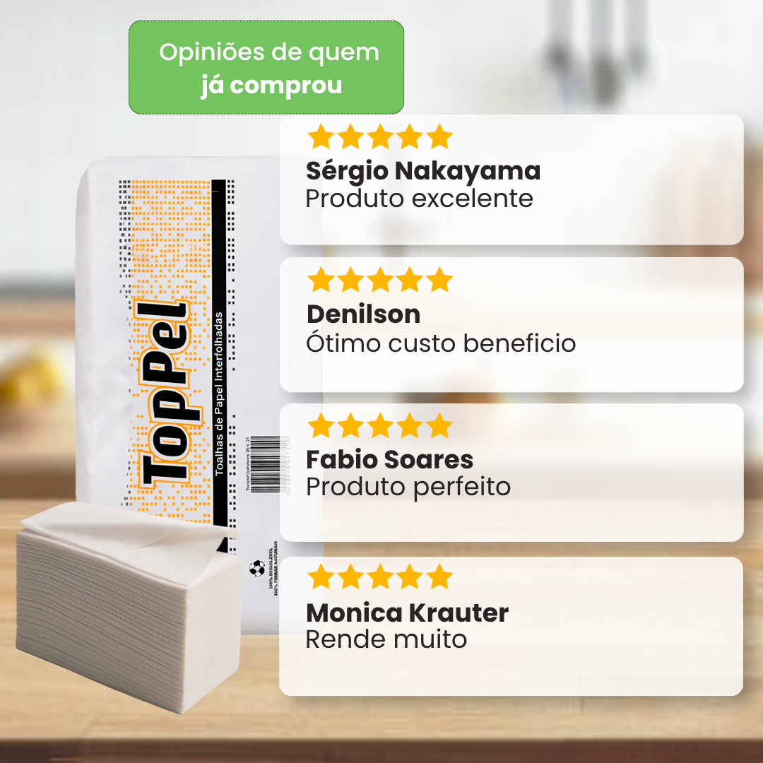 Papel Interfolha 100% Celulose 19x21cm Dobras Duplas Folha Simples Toppel