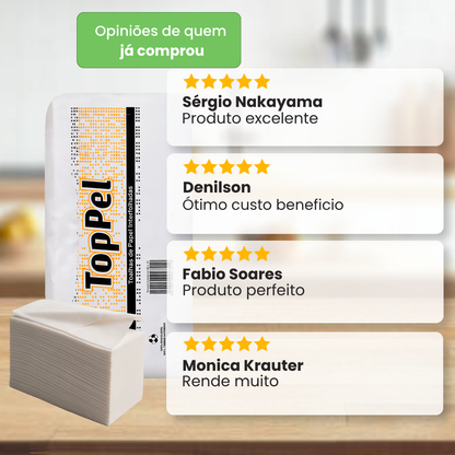 Papel Interfolha 100% Celulose 19x21cm Dobras Duplas Folha Simples Toppel
