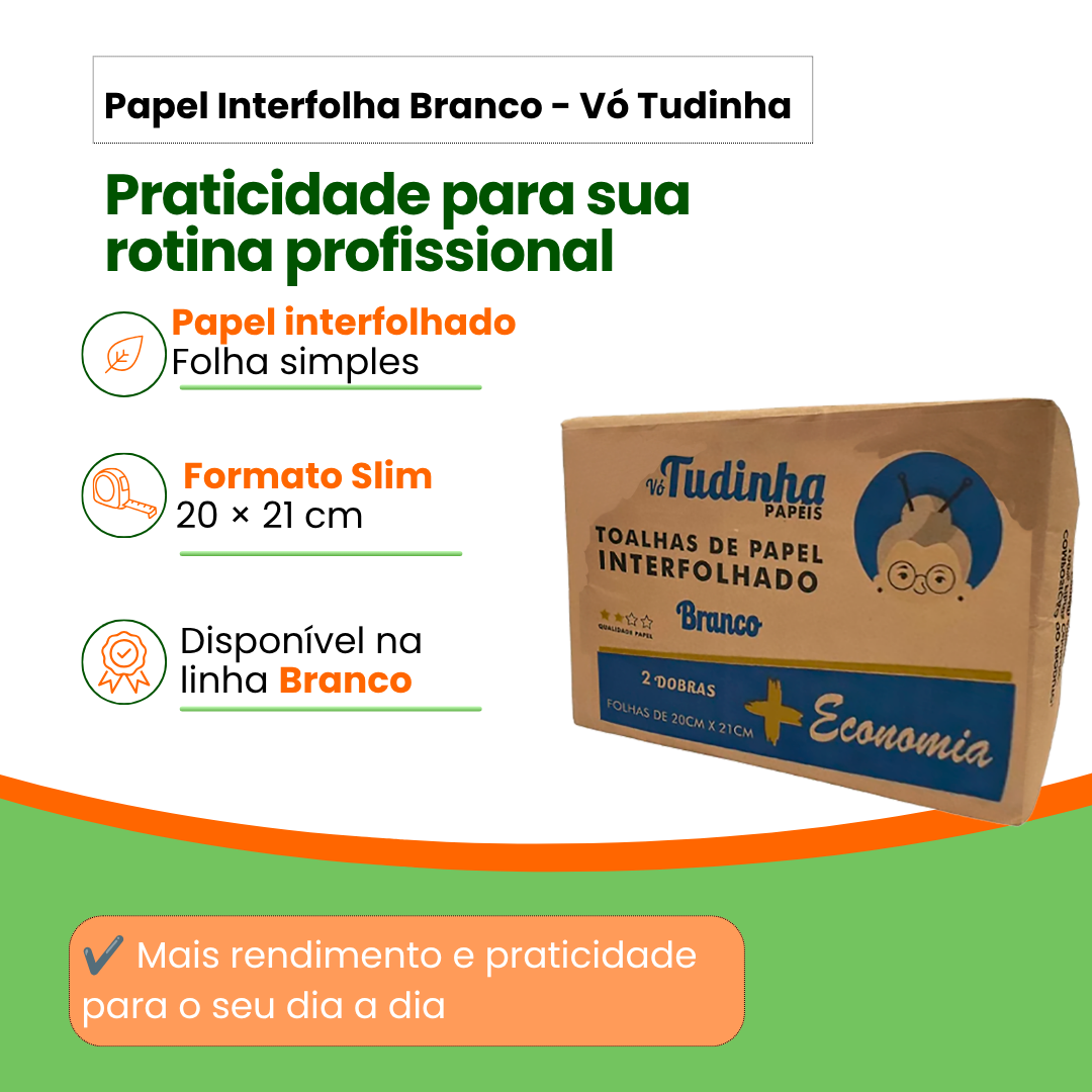 Papel Interfolha Branco Vó Tudinha 20x21cm e 2 dobras