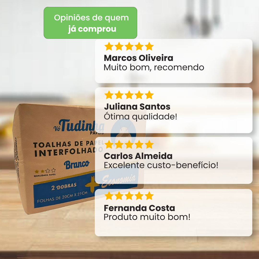 Papel Interfolha Branco Vó Tudinha 20x21cm e 2 dobras