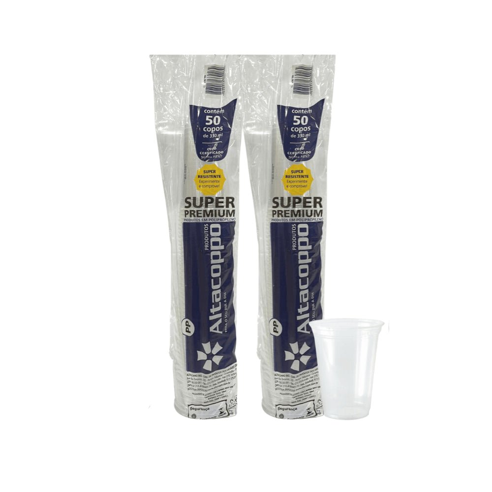 2 Pacotes de Copo 330ml transparente PP Altacoppo com 50 unidades - e - dona