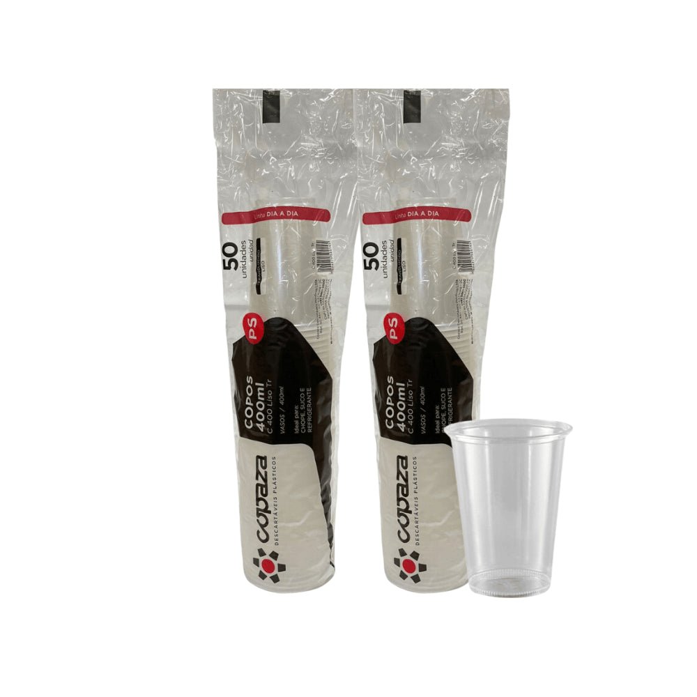2 Pacotes de Copo 400ml Liso Translúcido Strong ABNT 2002 Copaza com 50 unidades - e - dona