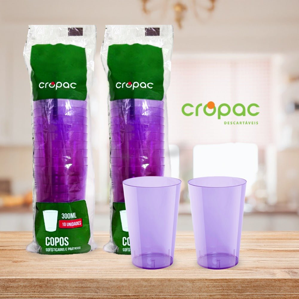 2 Pacotes de Copo Acrílico 300ml Roxo Neon Cropac c/ 10 un - e - dona