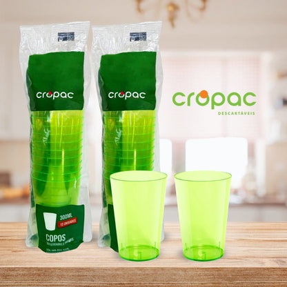2 Pacotes de Copo Acrílico 300ml Verde Neon Cropac c/ 10 un - e - dona