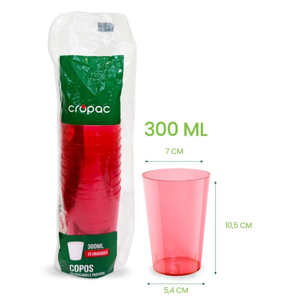 2 Pacotes de Copo Acrílico 300ml Vermelho Neon Cropac 10 un - e - dona