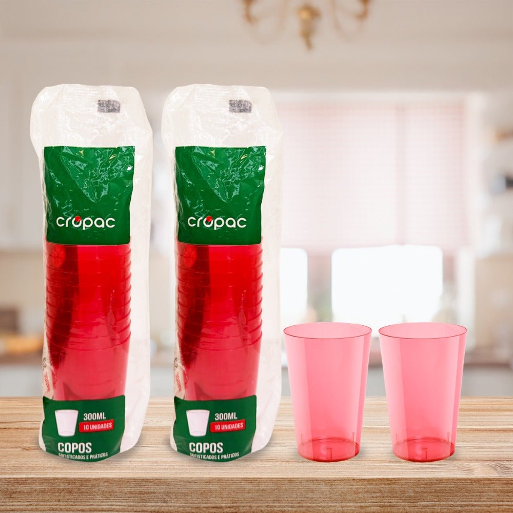 2 Pacotes de Copo Acrílico 300ml Vermelho Neon Cropac 10 un - e - dona