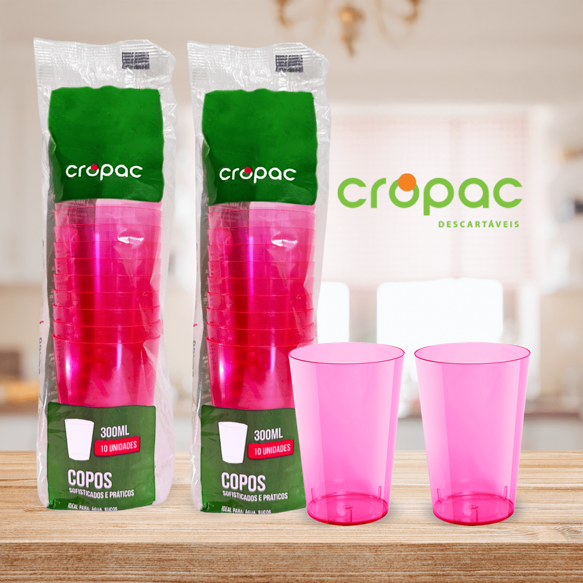 2 Pacotes de Copo Acrílico de 300ml Rosa Neon Cropac c/ 10 un - e - dona
