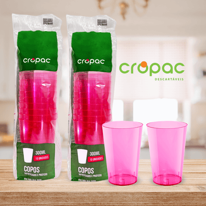 2 Pacotes de Copo Acrílico de 300ml Rosa Neon Cropac c/ 10 un - e - dona