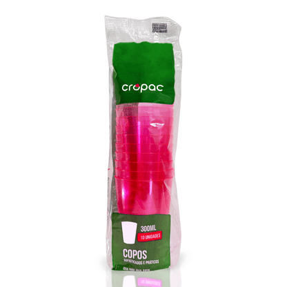 2 Pacotes de Copo Acrílico de 300ml Rosa Neon Cropac c/ 10 un - e - dona