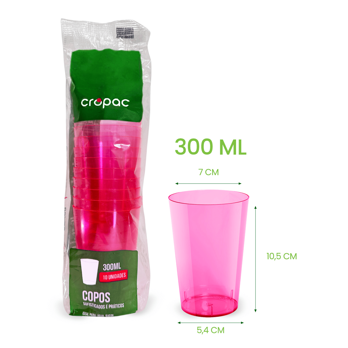 2 Pacotes de Copo Acrílico de 300ml Rosa Neon Cropac c/ 10 un - e - dona