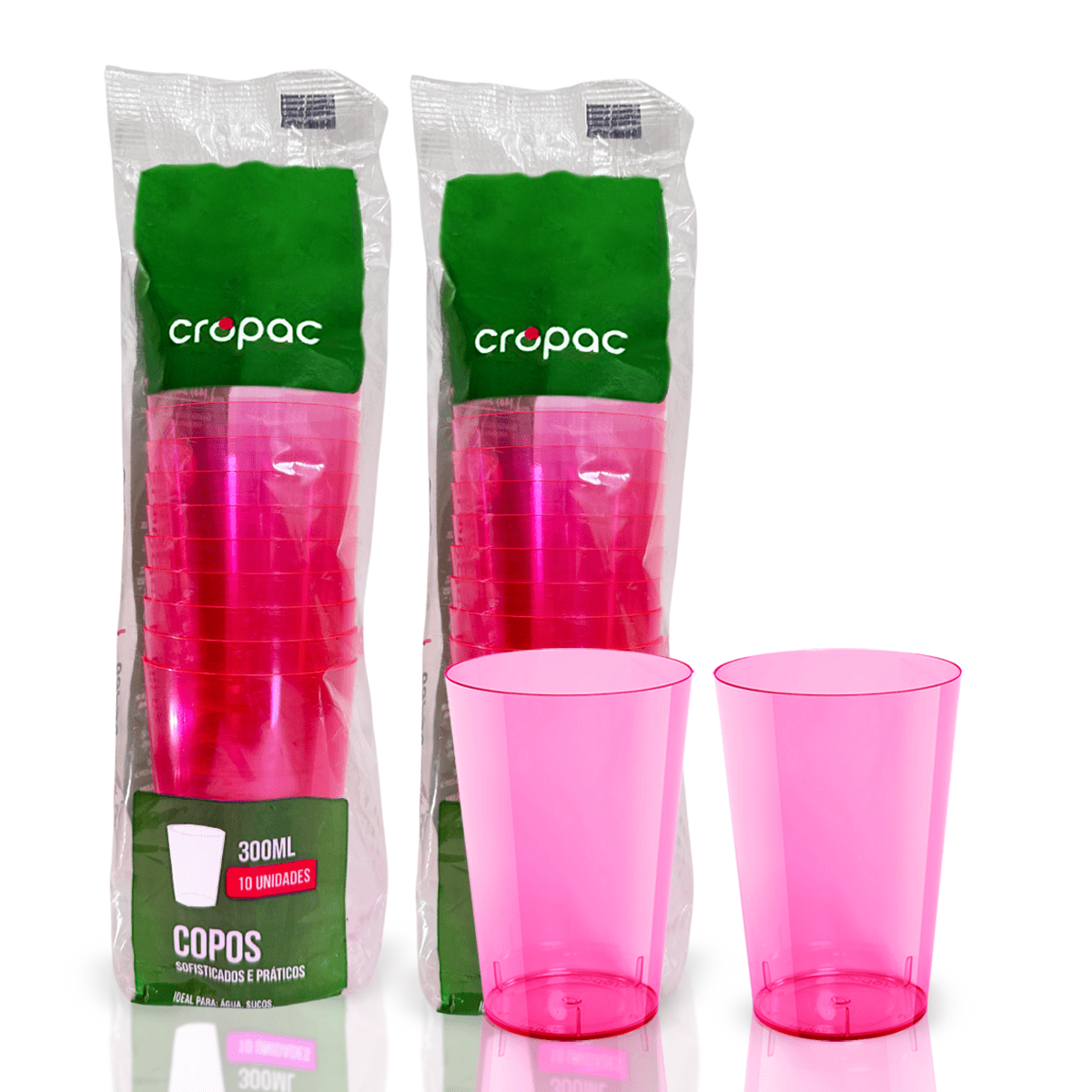 2 Pacotes de Copo Acrílico de 300ml Rosa Neon Cropac c/ 10 un - e - dona