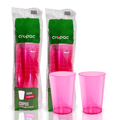 2 Pacotes de Copo Acrílico de 300ml Rosa Neon Cropac c/ 10 un - e - dona