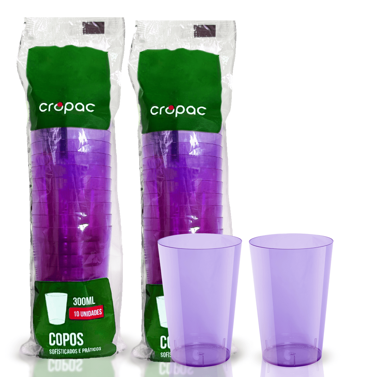 2 Pacotes de Copo Acrílico de 300ml Roxo Neon Cropac c/ 10 un - e - dona
