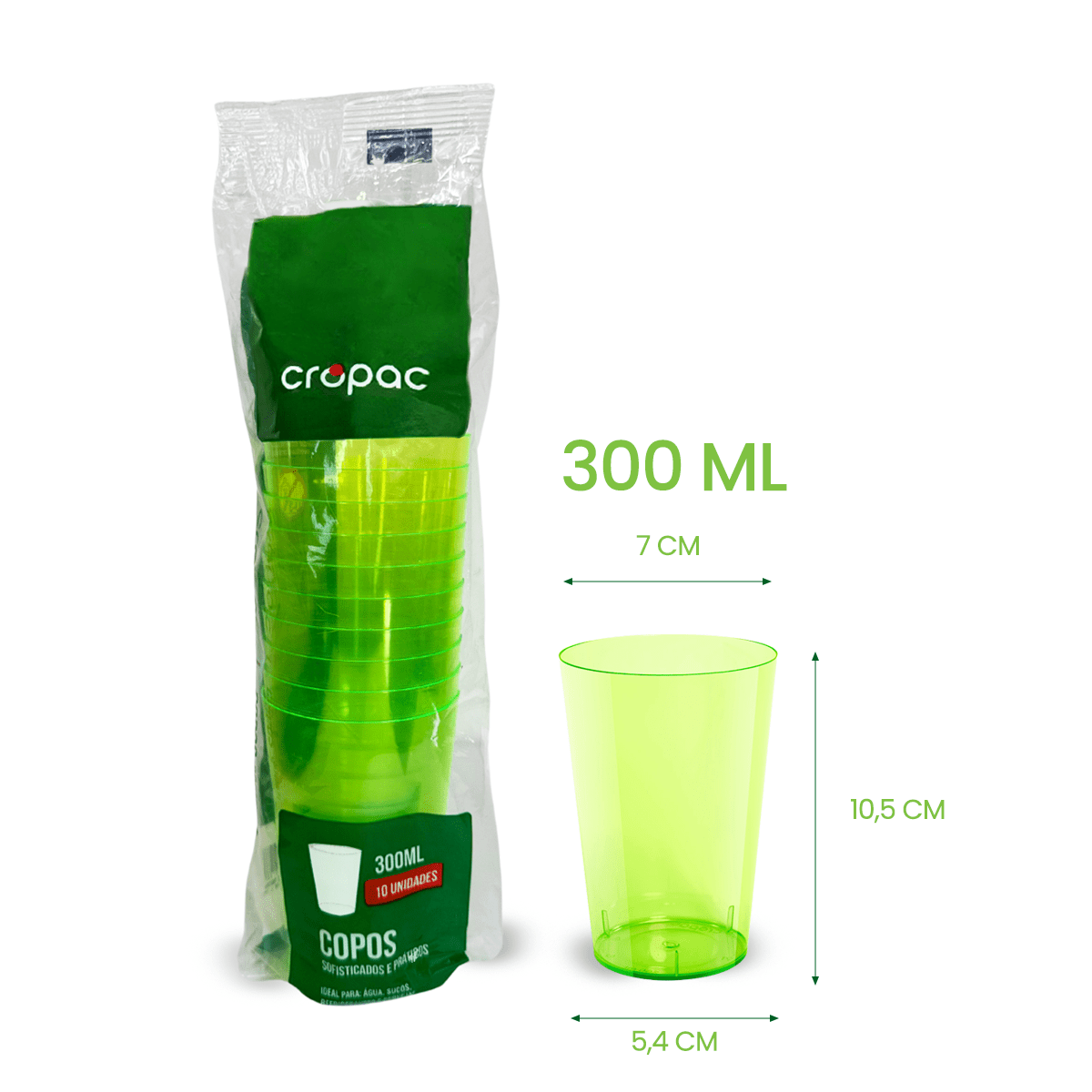 2 Pacotes de Copo Acrílico de 300ml Verde Neon Cropac c/ 10 un - e - dona