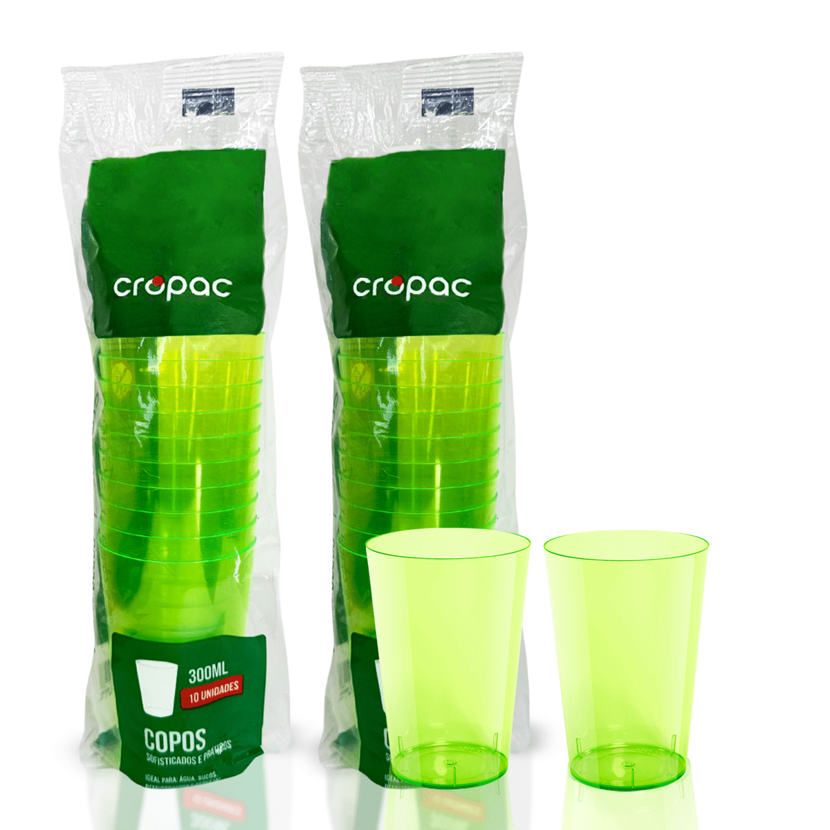 2 Pacotes de Copo Acrílico de 300ml Verde Neon Cropac c/ 10 un - e - dona