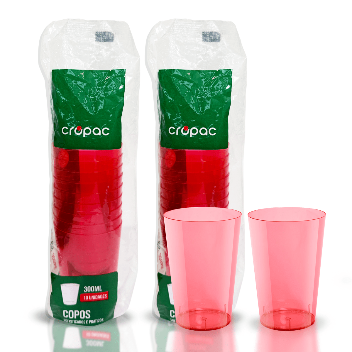 2 Pacotes de Copo Acrílico de 300ml Vermelho Neon Cropac 10 un - e - dona