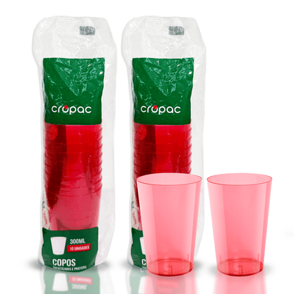 2 Pacotes de Copo Acrílico de 300ml Vermelho Neon Cropac 10 un - e - dona