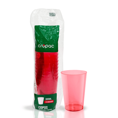 2 Pacotes de Copo Acrílico de 300ml Vermelho Neon Cropac 10 un - e - dona