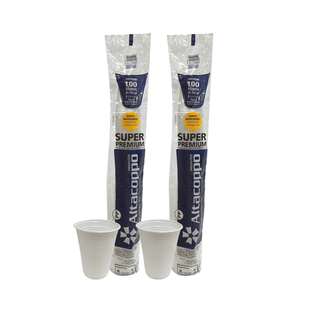 2 Pacotes de Copo de 200ml Branco PP Altacoppo Super Premium com 100 unidades - e - dona