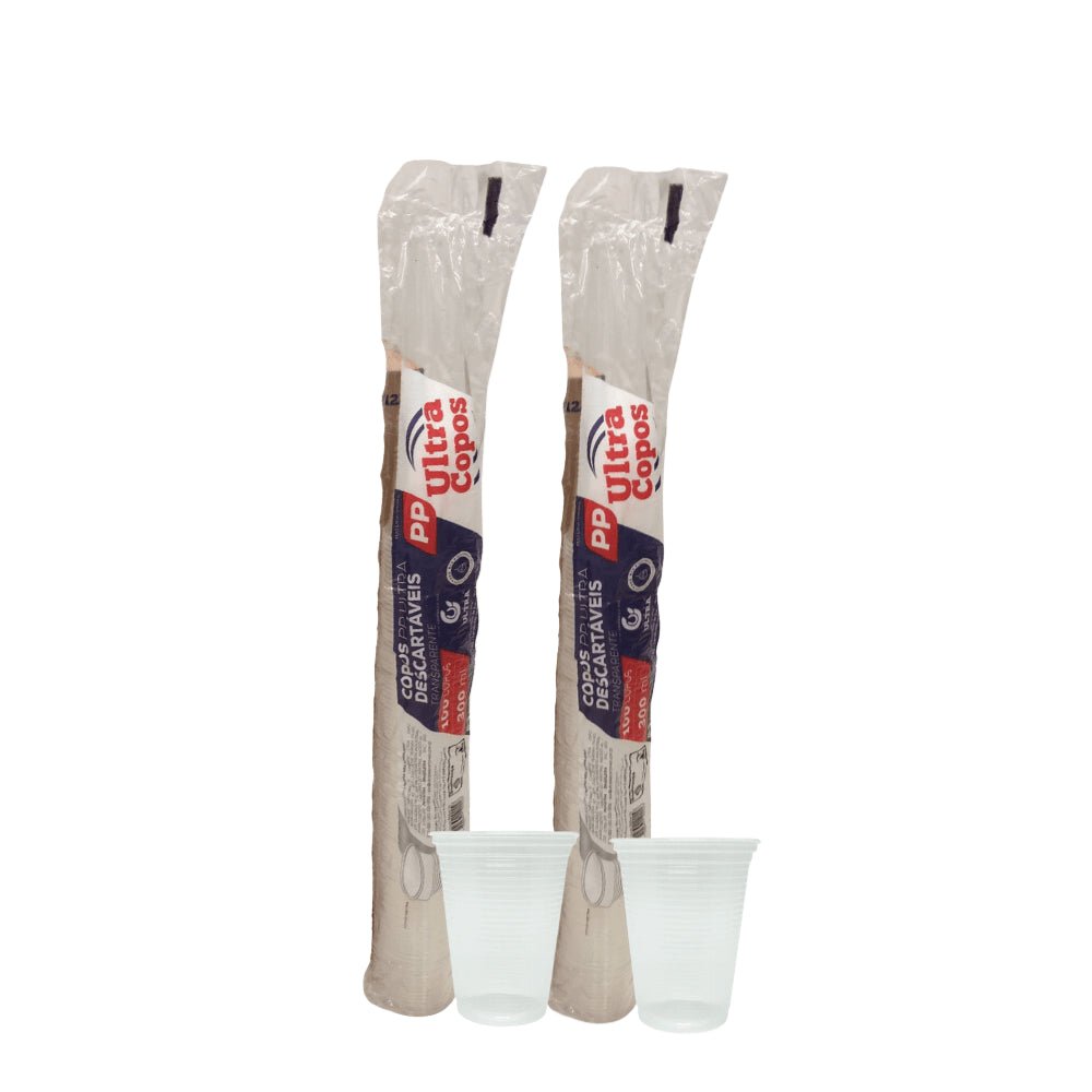 2 Pacotes de Copo de 300ml Transparente PP Ultra Copos Replast com 100 unidades - e - dona