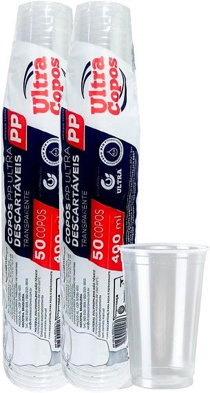 2 Pacotes de Copo de 400ml PP Transparente Liso Ultra Copos Replast com 50 unidades - e - dona