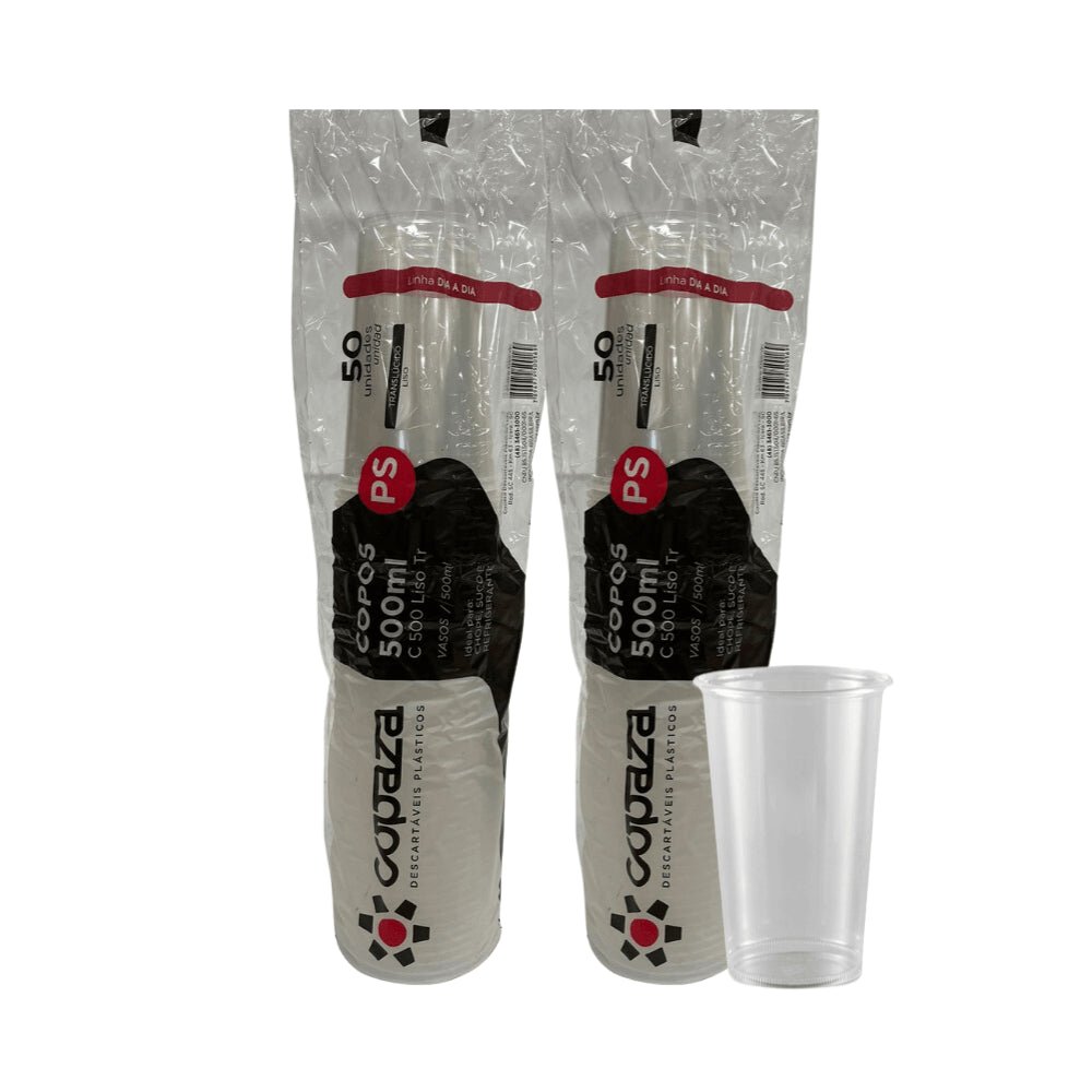 2 Pacotes de Copo de 500ml Liso Translúcido ABNT 2002 Copaza com 50 unidades - e - dona